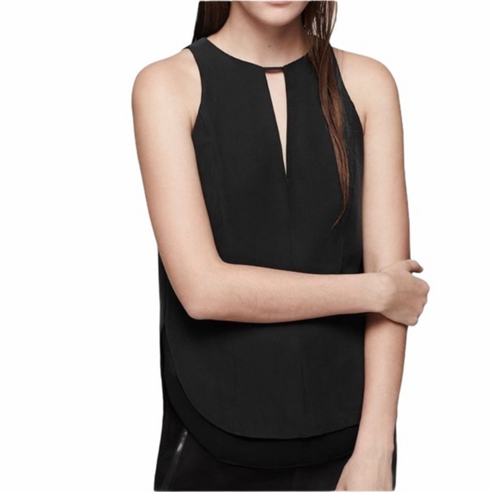 Rag & Bone Ashlee Black Silk Layered Mesh Sleeveless Top Blouse Size Small‎